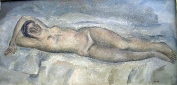 Ležící akt, olej/plátno, 82×162 cm, 1965
